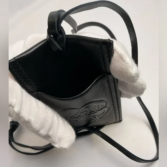 Alexander McQueen Black Leather Card Holder with Strap Lanyard New